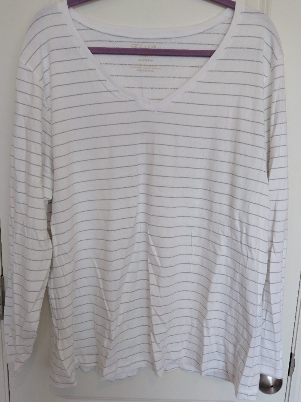 Gray Metallic Striped Long Sleeve Tee
